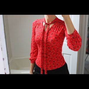 Sexy Red Tie Neck Top